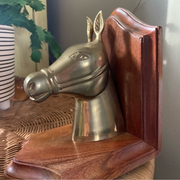 Brass donkeys with wood base bookends - Picture 9 of 14